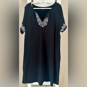 Talbots Black Dress with White Embroidery Accents